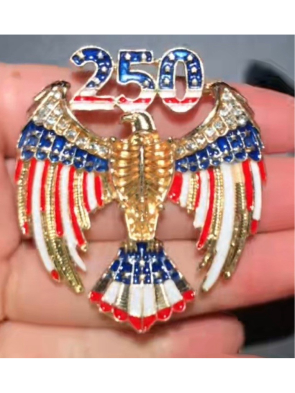 Big USA 250th Patriotic Bald Eagle Brooch Bling Pin July 4th America Flag Pride